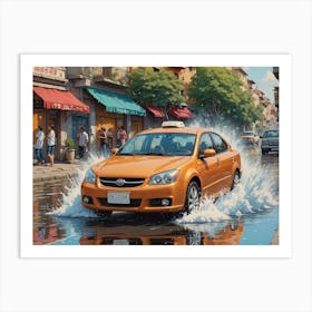 Taxi In The Rain Art Print