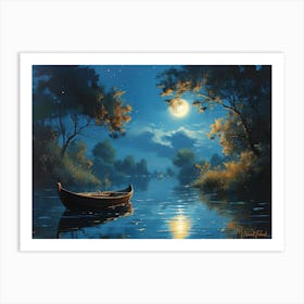 A Serene Moonlit Night At The Lake Art Print