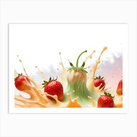 A Vibrant Image Of Strawberries Submerged In A Creamy, Orange Splash, Creating A Dynamic And Delicious Scene Art Print