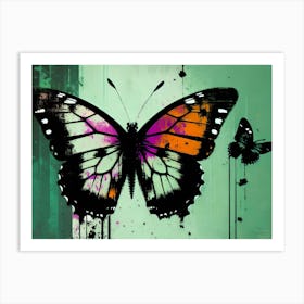 Butterfly On A Green Background 1 Art Print