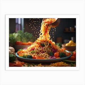 Bowl Of Noodles Being Poured Art Print