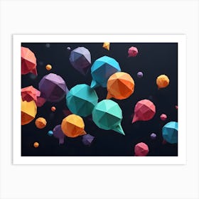 Abstract Colorful Polygonal Speech Bubbles On Black Background Art Print