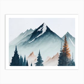 Mountain And Forest In Minimalist Watercolor Horizontal Composition 392 Art Print
