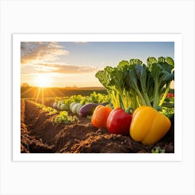 A Variety Of Fresh Vibrant Vegetables Sprouting From Rustic Soil Bathed In The Golden Hour Sunligh (5) Art Print