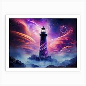 Smoky Tendrils And Colorful Smog Engulfing Black Lighthouses On The Surreal Landscape Of Venus With Art Print