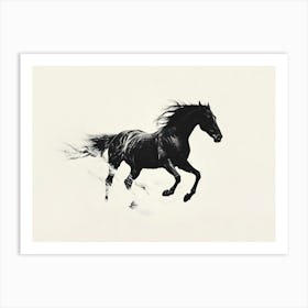 Horse Running Black Ink Art Print