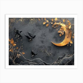 Moon And Crows Art Print