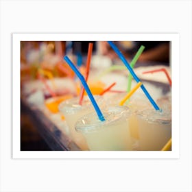 Selection Of Plastic Cups With Grapefruit Juice And Colored Straws 1 Art Print