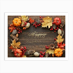 An Ornate Acorn Calligraphy Centerpiece With Woven Decorative Lettering Bearing The Words Happy Th (1) Art Print