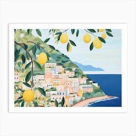 Amalfi Coast Lemons Landscape Watercolour Art Print