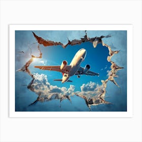 Airplane Flying Through A Hole In The Wall 2 Art Print