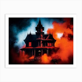 A Haunted House With Fiery And Skittish Autumn Colors Forms The Centerpiece Of A Mysterious Hallowee (4) Art Print