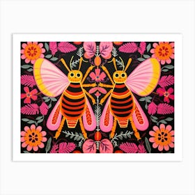 Honey Bee 2 Folk Style Animal Illustration Art Print