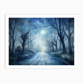 A Desolate Road Illuminated By Moonlight Surroun Art Print