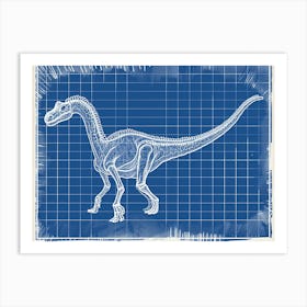 Detailed Blue Dinosaur Blueprint Art Print