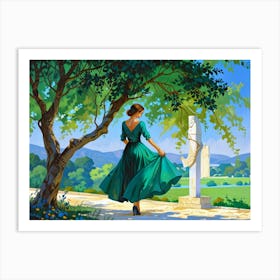 Woman In Green Dress Art Print