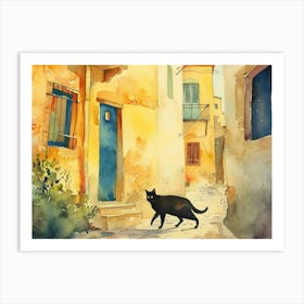 Thessalonik, Greece   Cat In Street Art Watercolour Painting 2 Art Print