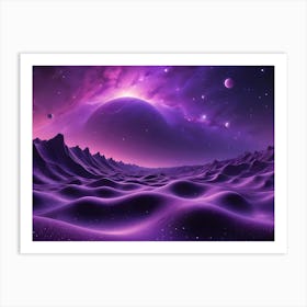 A Panoramic View Of A Purple Hued Alien Planet With Rolling Hills, Multiple Moons, And A Distant Galaxy In The Sky Art Print