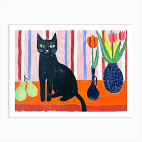 Black Cat With Tulips 7 Art Print