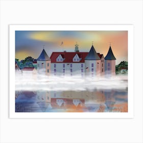 Landscape With Glucksburg Castle In The Fog On A Lake In Germany Art Print