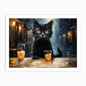 Cat And Cafe Terrace At Night Van Gogh Inspired 11 Art Print