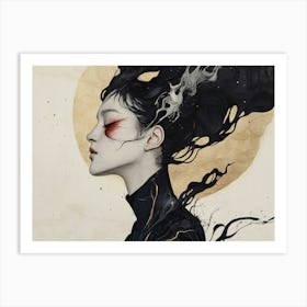 Girl With Black Hair Art Print