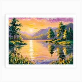 Sunset By The Lake Golden Reflections: A Sunset Serenade Art Print