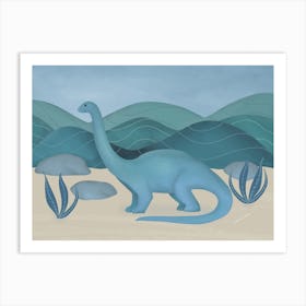 Brontosaurus Dinosaur By The Mountains Art Print