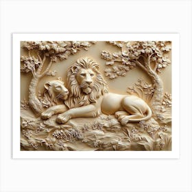 3d Lions Marble Art Print