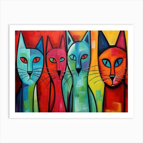 Cats Acrylic Painting In The Style Of Chromat 1 Art Print