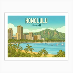 Vintage Hawaii, Honolulu Hanauma Bay Beach Poster Art Print