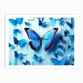 3d Modern Art with Blue Butterfly Art Print