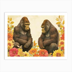 Floral Animal Illustration Gorilla 4 Art Print