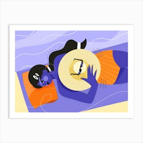 Illustration Of A Woman Laying On The Beach Affiche