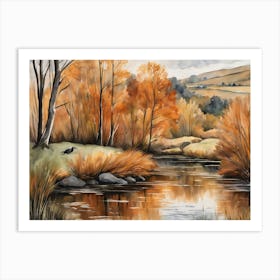 Autumn Pond Landscape Painting (23) Art Print