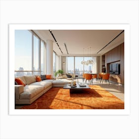 An Elegant Living Room In The Heart Of Autumn Brimming With Fine Furniture A Comfortably Plush Sof (5) Art Print