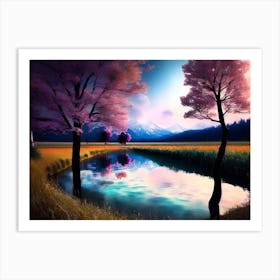 Pink Trees In A Lake Art Print