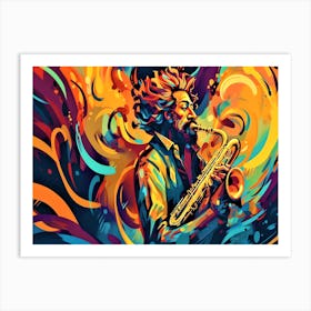 Jazzy Swirl - Swirling Colors Saxophone Player Art Print