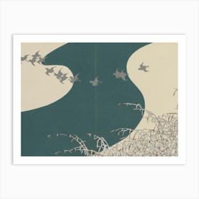 Japanese Ukiyo-E Birds Flying Over A River Art Print