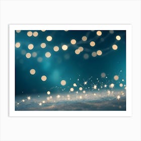 A Blue Background With A Layer Of Sparkle And Golden Bokeh Lights Scattered Across It Art Print