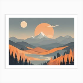 Misty mountains horizontal background in orange tone 58 Art Print