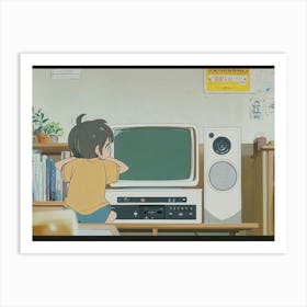 Anime Boy Watching Tv Art Print