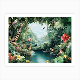 Jungle Scene with Exotic Animals Art Print