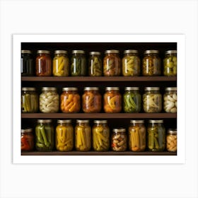 Shelves Of Preserved Vegetables In Glass Jars Art Print