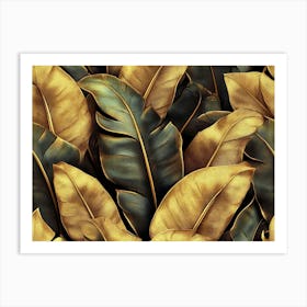 Tropical Seamless Pattern, Golden Grunge Banana Leaves, Palm in The Jungle Art Print