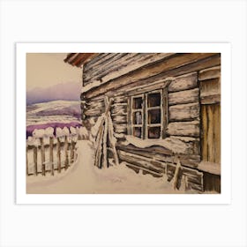 Cabin In Winter Art Print