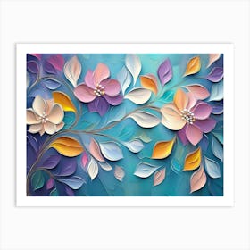 Multicolor 3d Flower With Leaves Painting Art Print