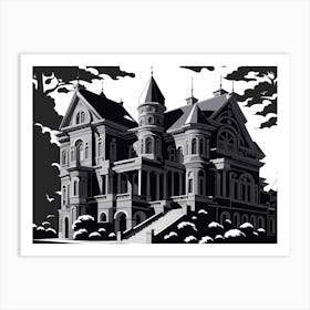 Victorian House, black and white monochromatic art 1 Art Print