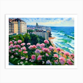 Pink Flowers By The Sea Art Print