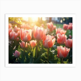 Pink Tulips In The Garden 1 Art Print